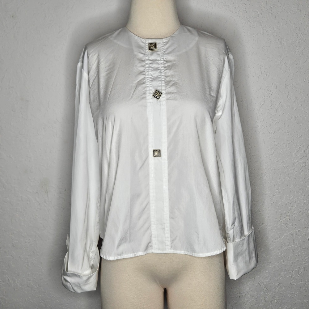 Tara Jarmon Paris White Cotton Blouse Minimalist Designer France Size 36 French
